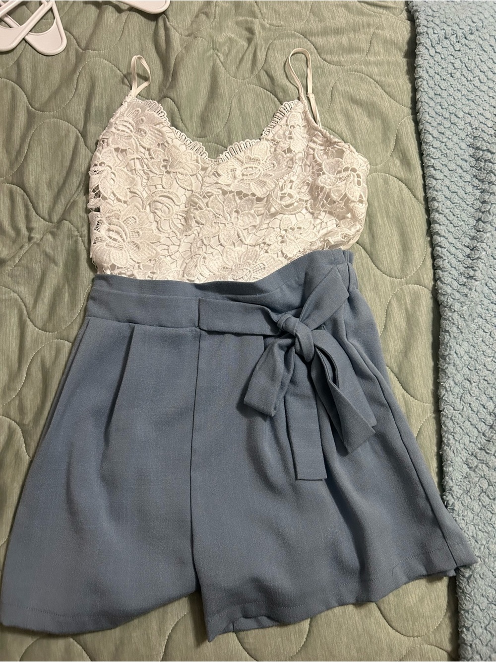 Love Tree White Lace Cami and White Tie-Front Shorts Set